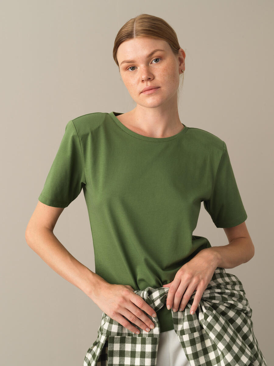 100% Cotton Regular Fit Shoulder-Padded T-Shirt