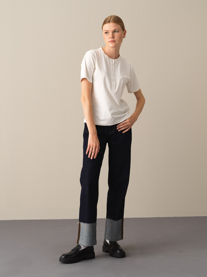 Button-Down Regular Fit Modal Basic T-Shirt - Xint