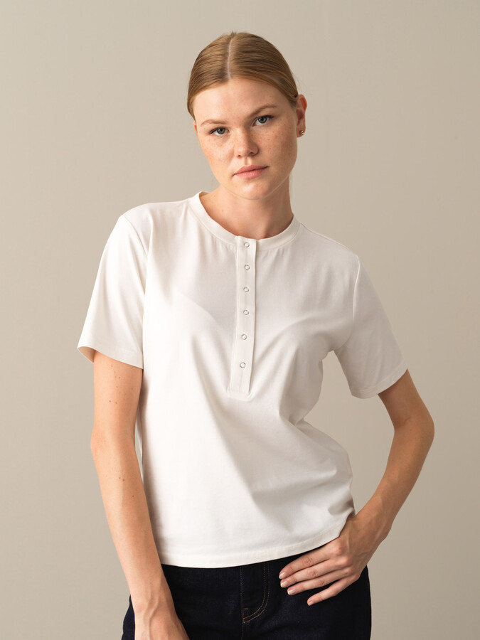 Button-Down Regular Fit Modal Basic T-Shirt - Xint