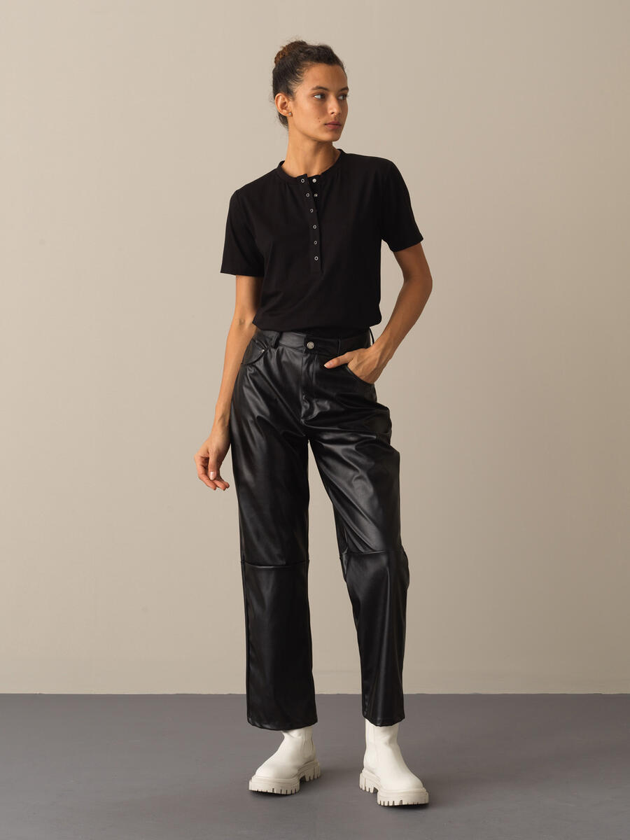 Button-Down Regular Fit Modal Basic T-Shirt - 2