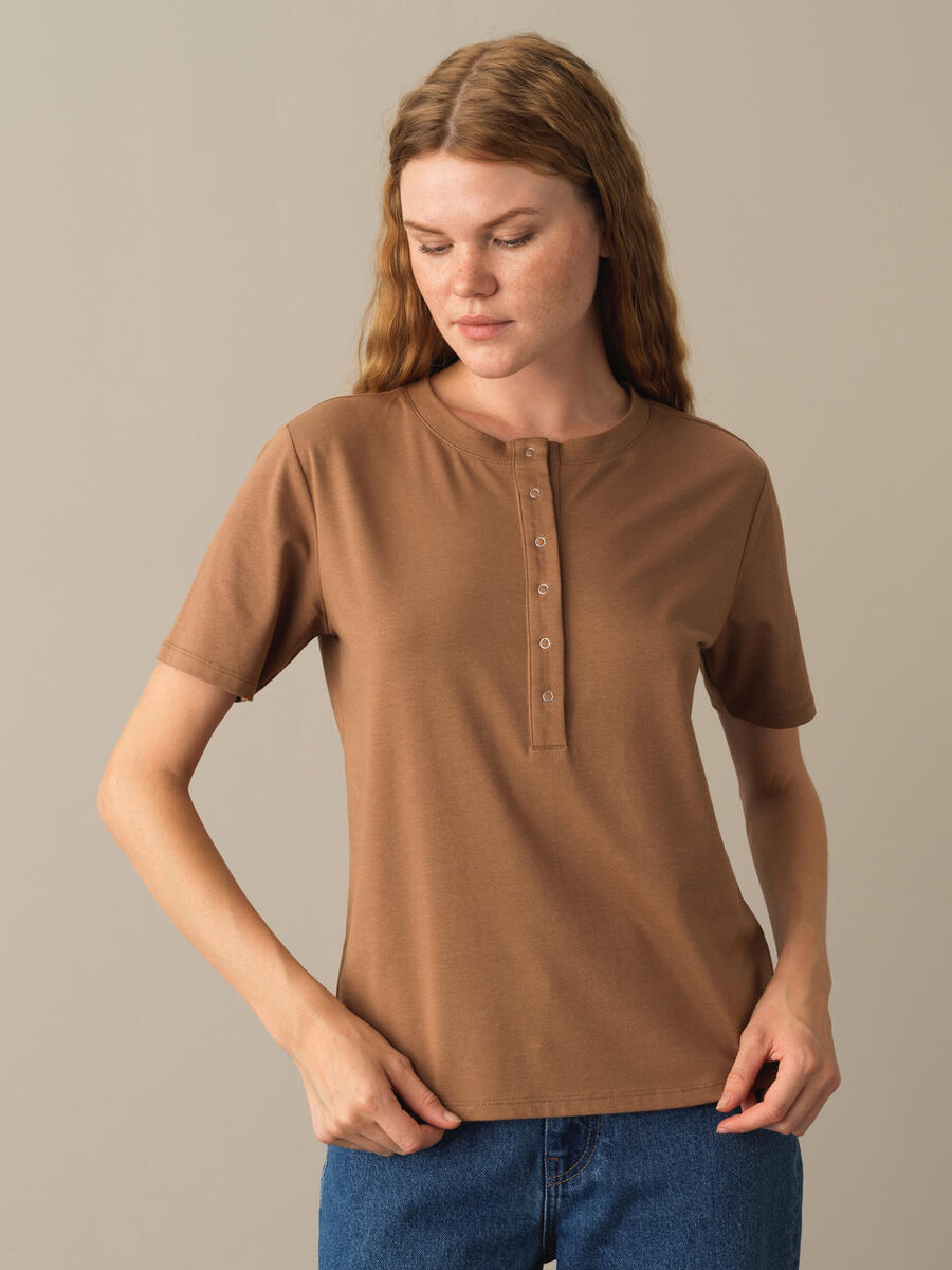 Button-Down Regular Fit Modal Basic T-Shirt