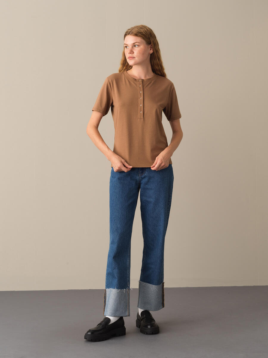 Button-Down Regular Fit Modal Basic T-Shirt - 2