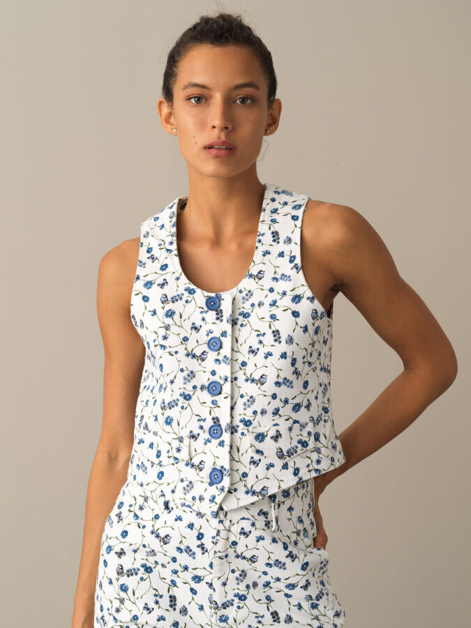 U-Neck Cotton Regular Fit Patterned Vest - Xint