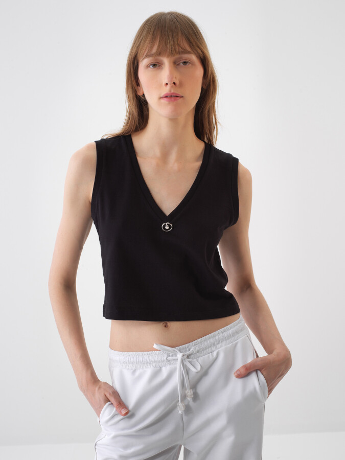 Black Slim Fit Cotton Undershirt - 1