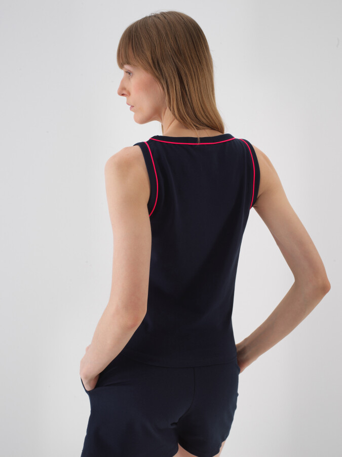 Navy Blue Regular Fit Cotton Undershirt - 3