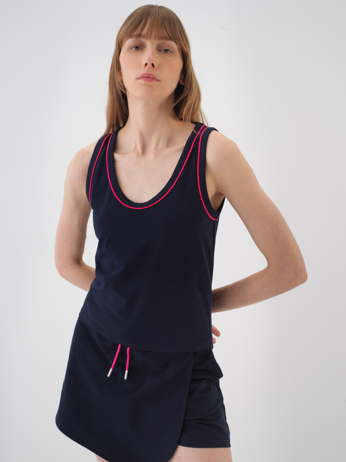 Navy Blue Regular Fit Cotton Undershirt