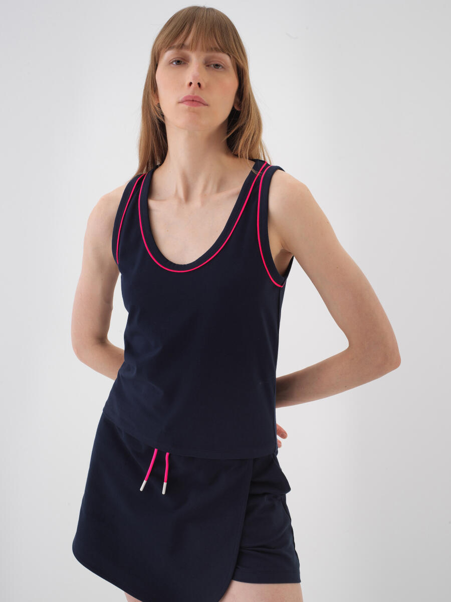 Navy Blue Regular Fit Cotton Undershirt - 1