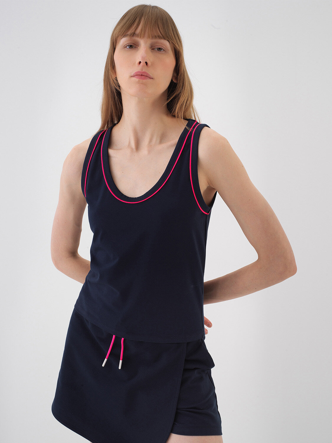 Navy Blue Regular Fit Cotton Undershirt