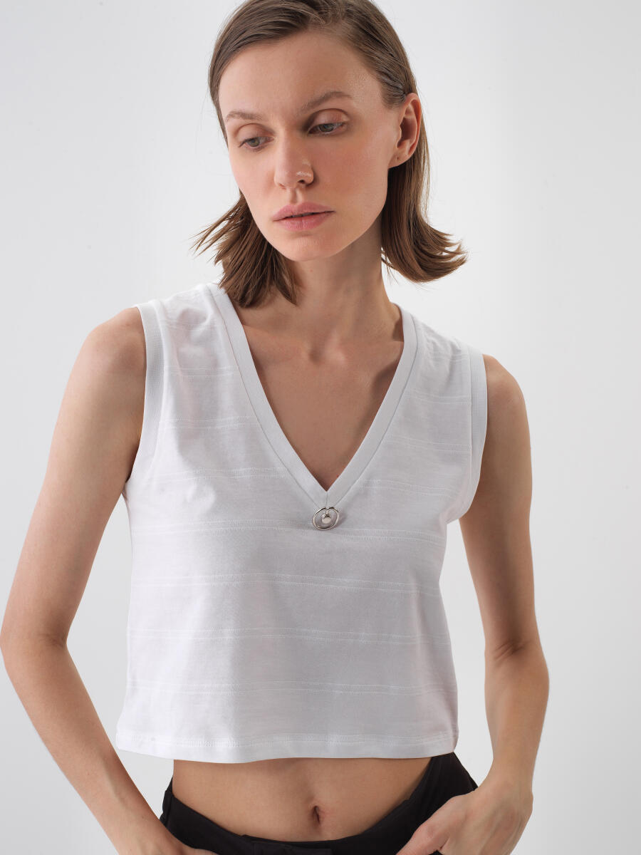 White Slim Fit Cotton Undershirt - 1