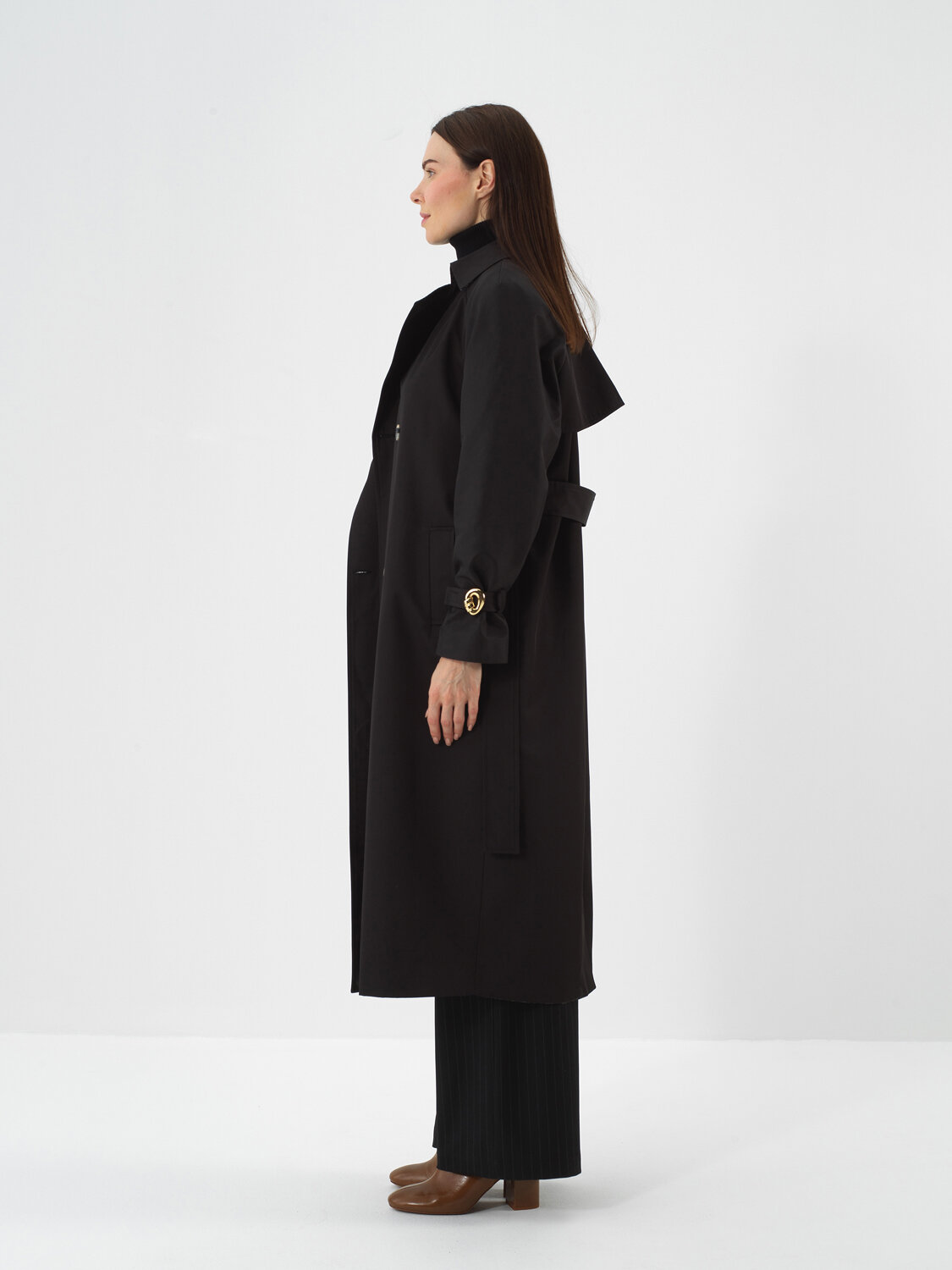 Black Regular Fit Trench Coat That Maintains Its Form - Xint
