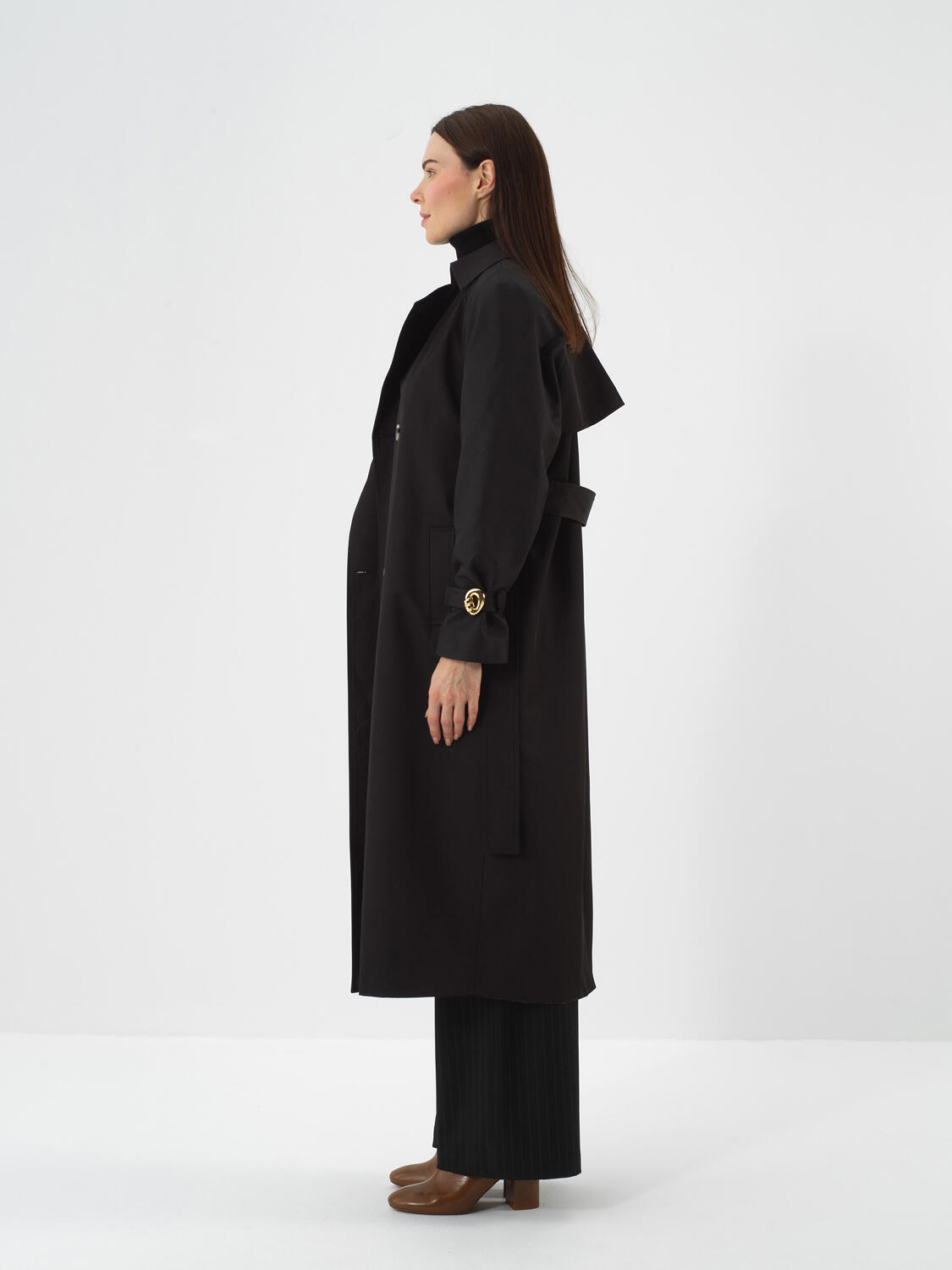 Black Regular Fit Trench Coat That Maintains Its Form - 3