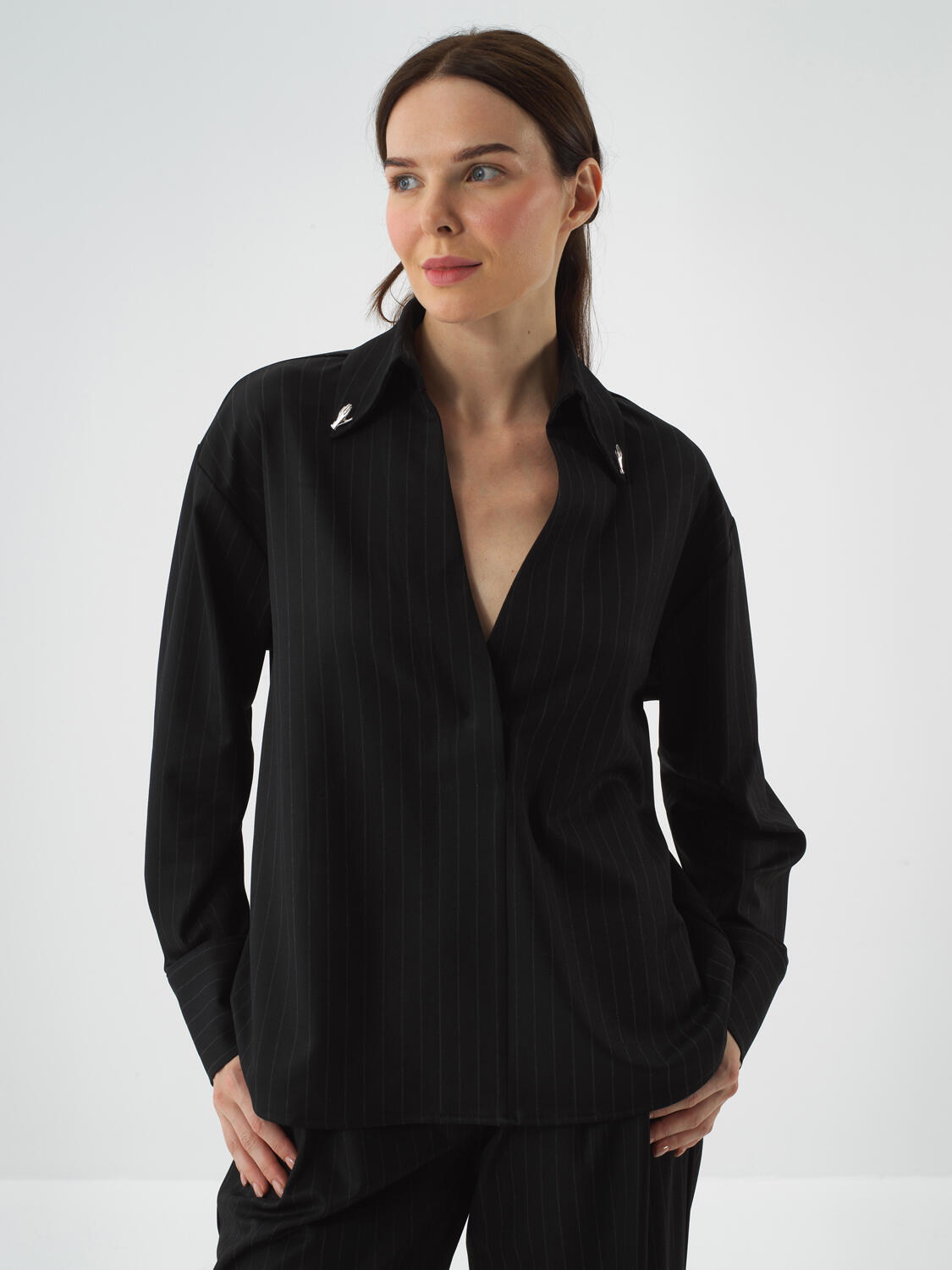 Black Flexible Textured Oversize Blouse