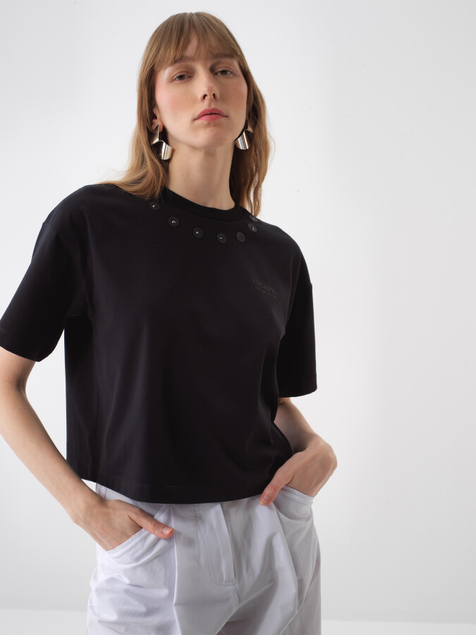 Black Oversize Cotton Blouse - 1
