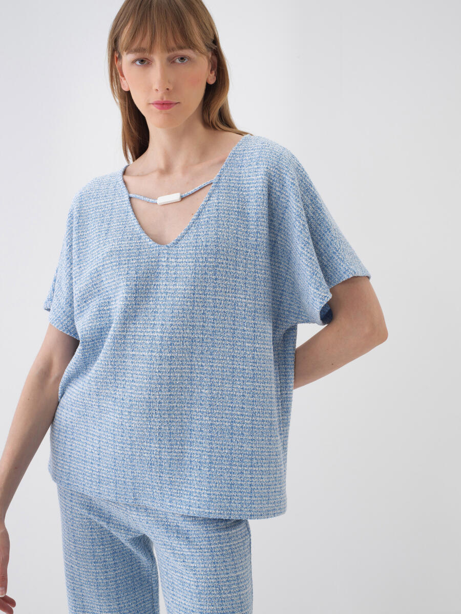 Blue Oversize Cotton Blouse - 1