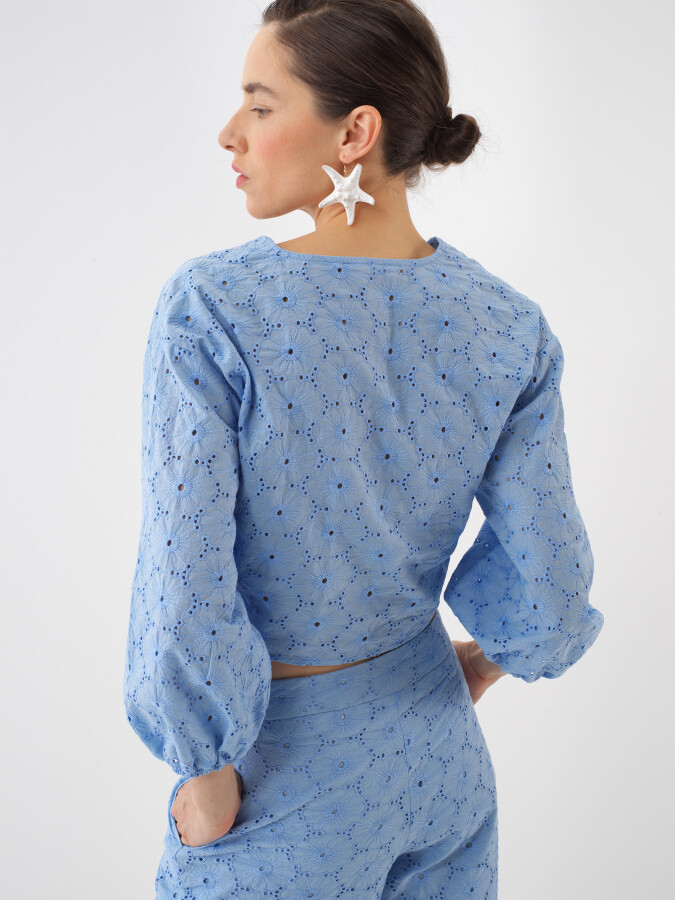 Blue Regular Fit Cotton Blouse - 5