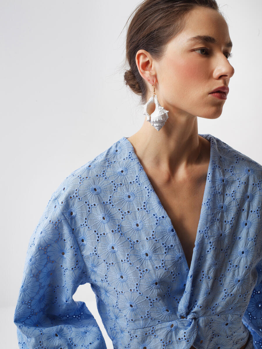 Blue Regular Fit Cotton Blouse - 3