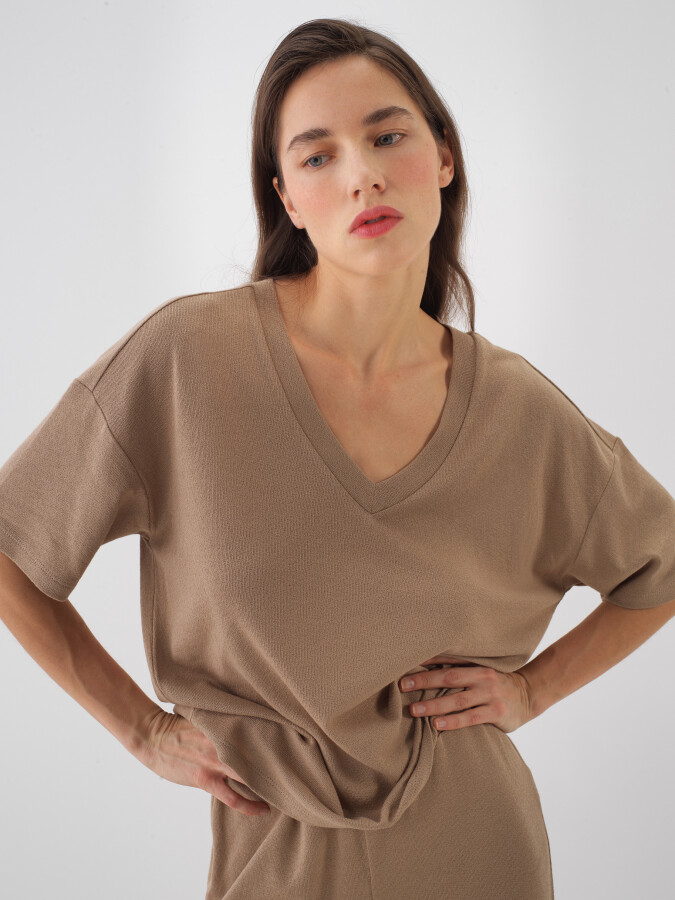 Camel Oversize Cotton Blouse - 1