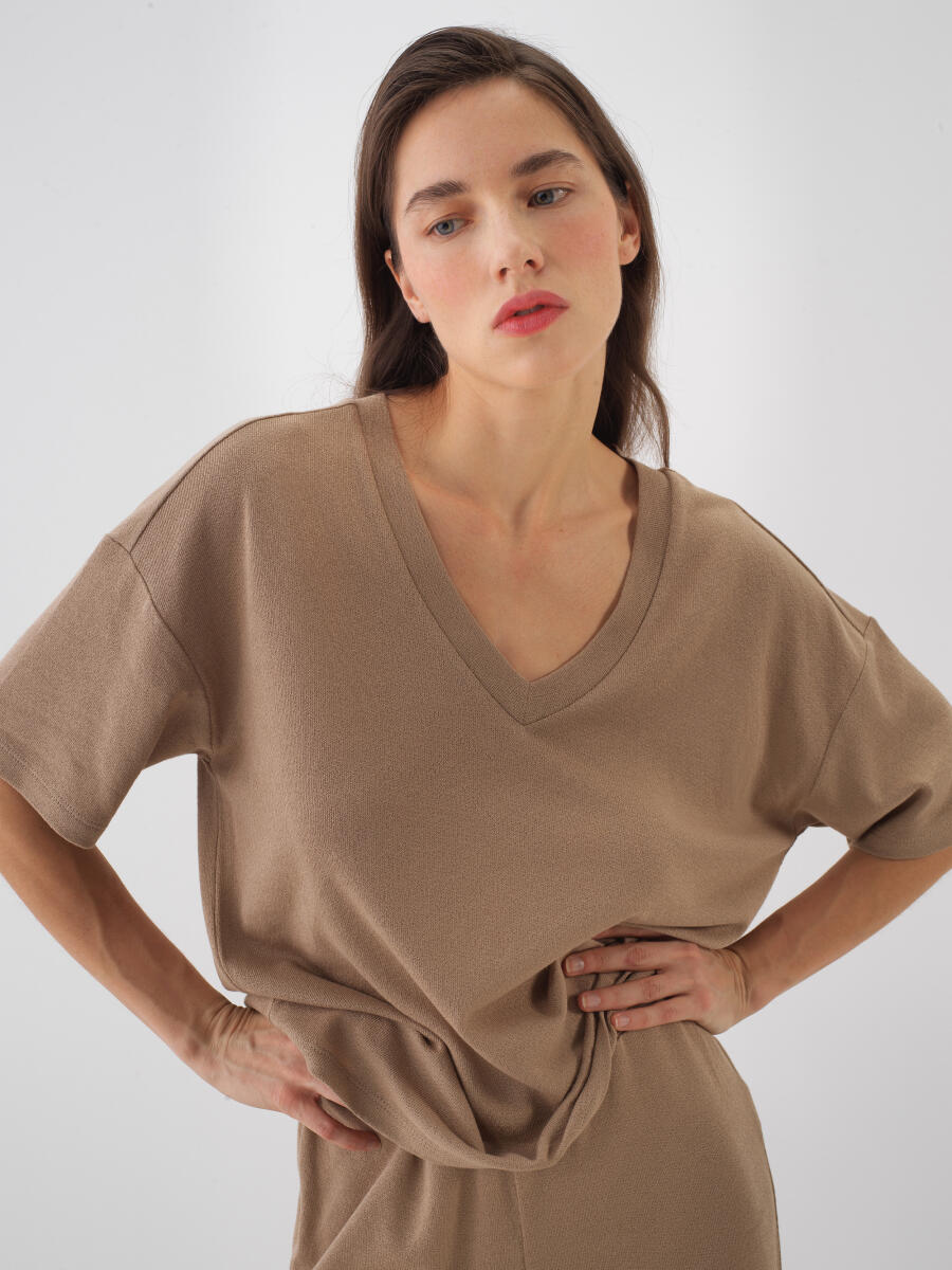 Camel Oversize Cotton Blouse - 1