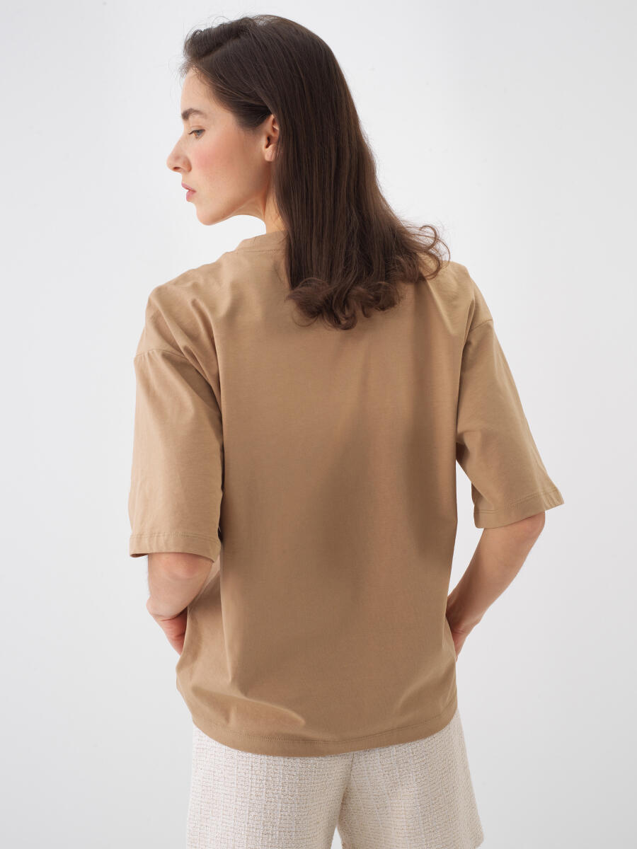 Camel Oversize Cotton Blouse - 4