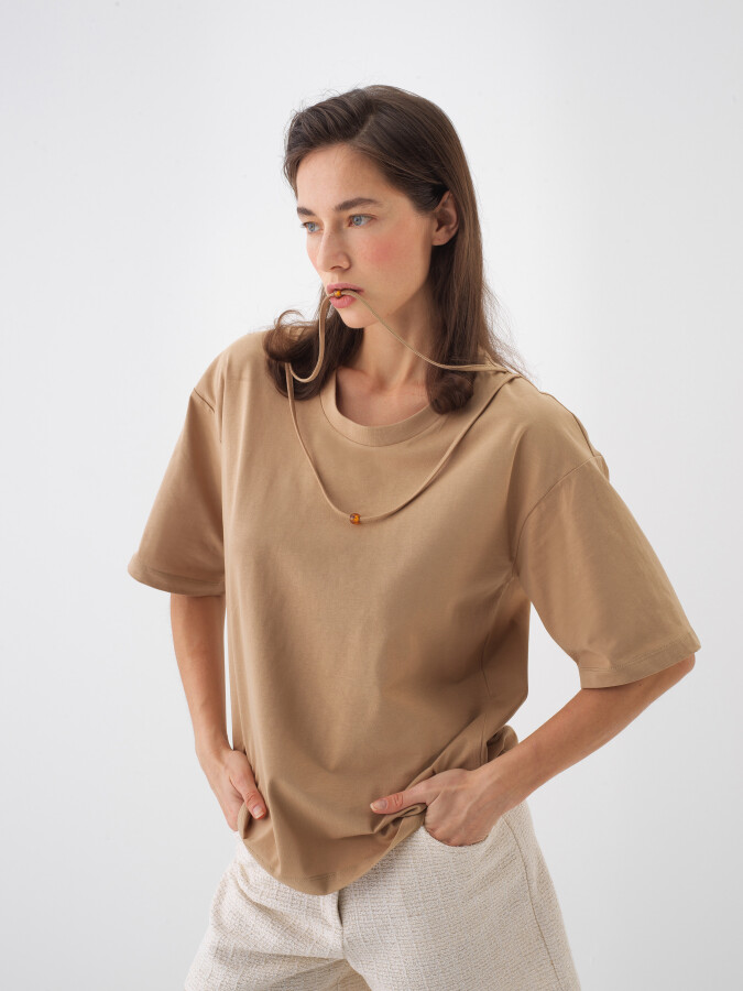 Camel Oversize Cotton Blouse