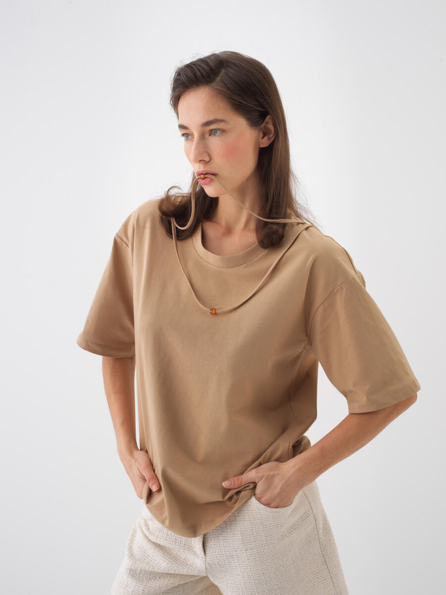 Camel Oversize Cotton Blouse - 1