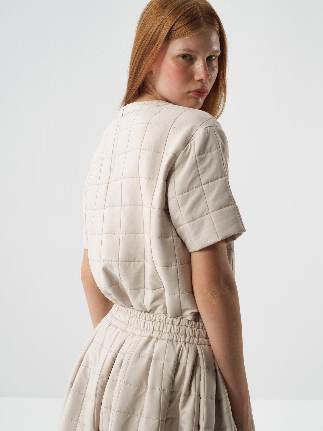 Natural Quilted Textured Oversize Blouse - Xint