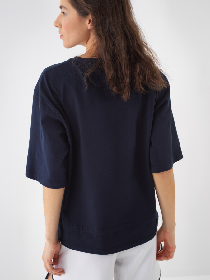 Navy Blue Oversize Cotton Blouse - 3