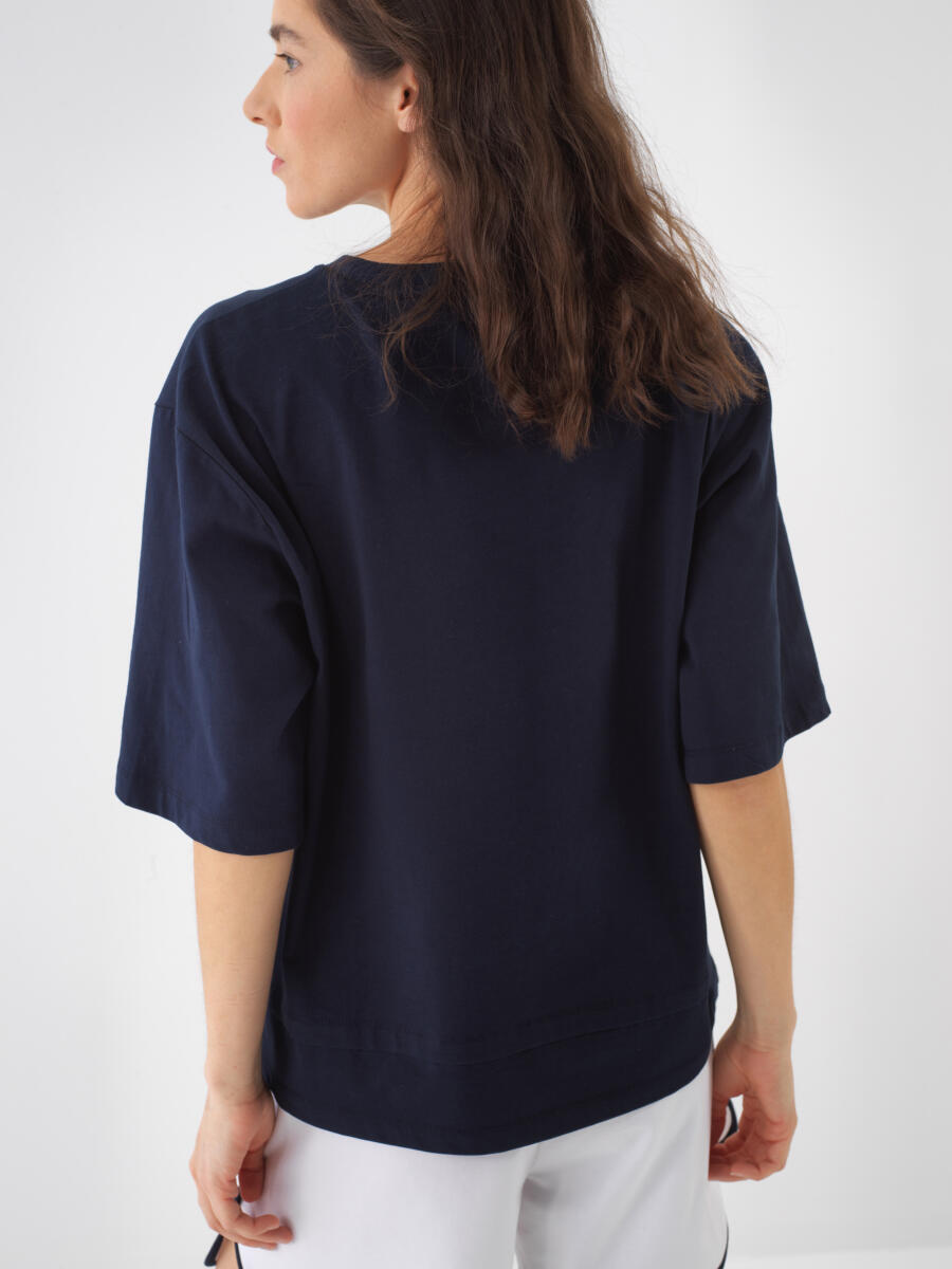 Navy Blue Oversize Cotton Blouse - 3