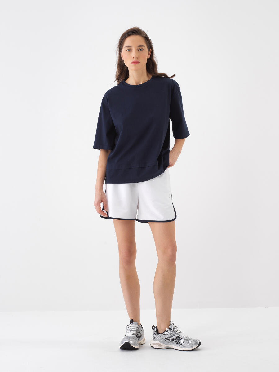 Navy Blue Oversize Cotton Blouse - 2