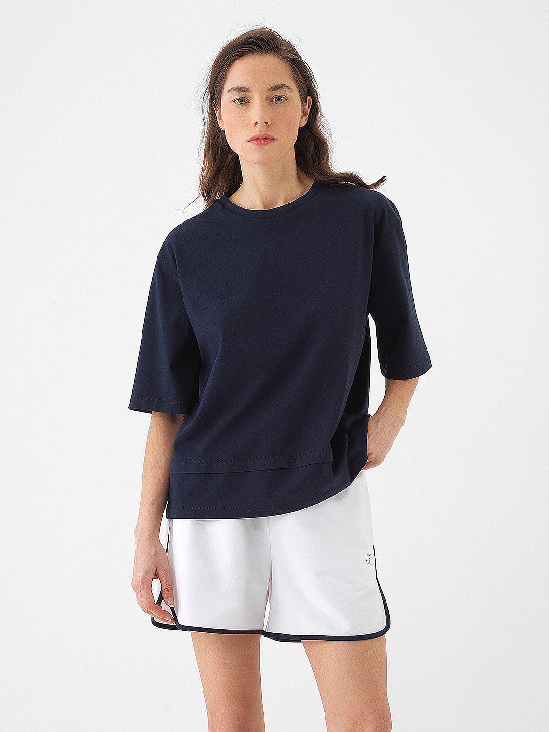 Navy Blue Oversize Cotton Blouse - 1