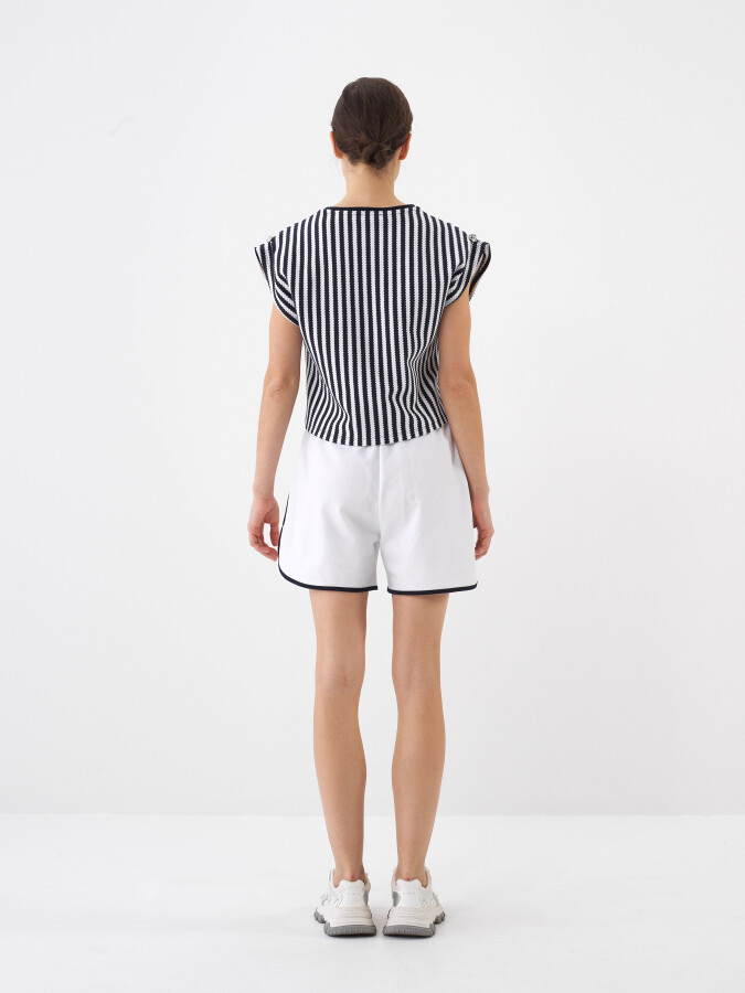 Navy Blue Regular Fit Cotton Blouse - 5