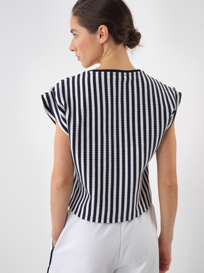 Navy Blue Regular Fit Cotton Blouse - 4