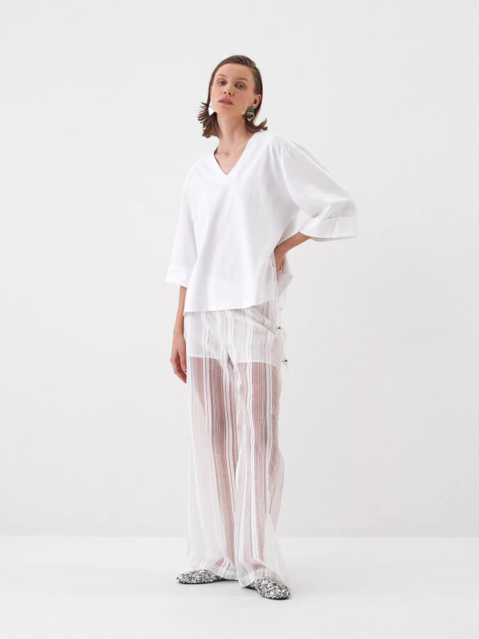 White Oversize Cotton Blouse - 2