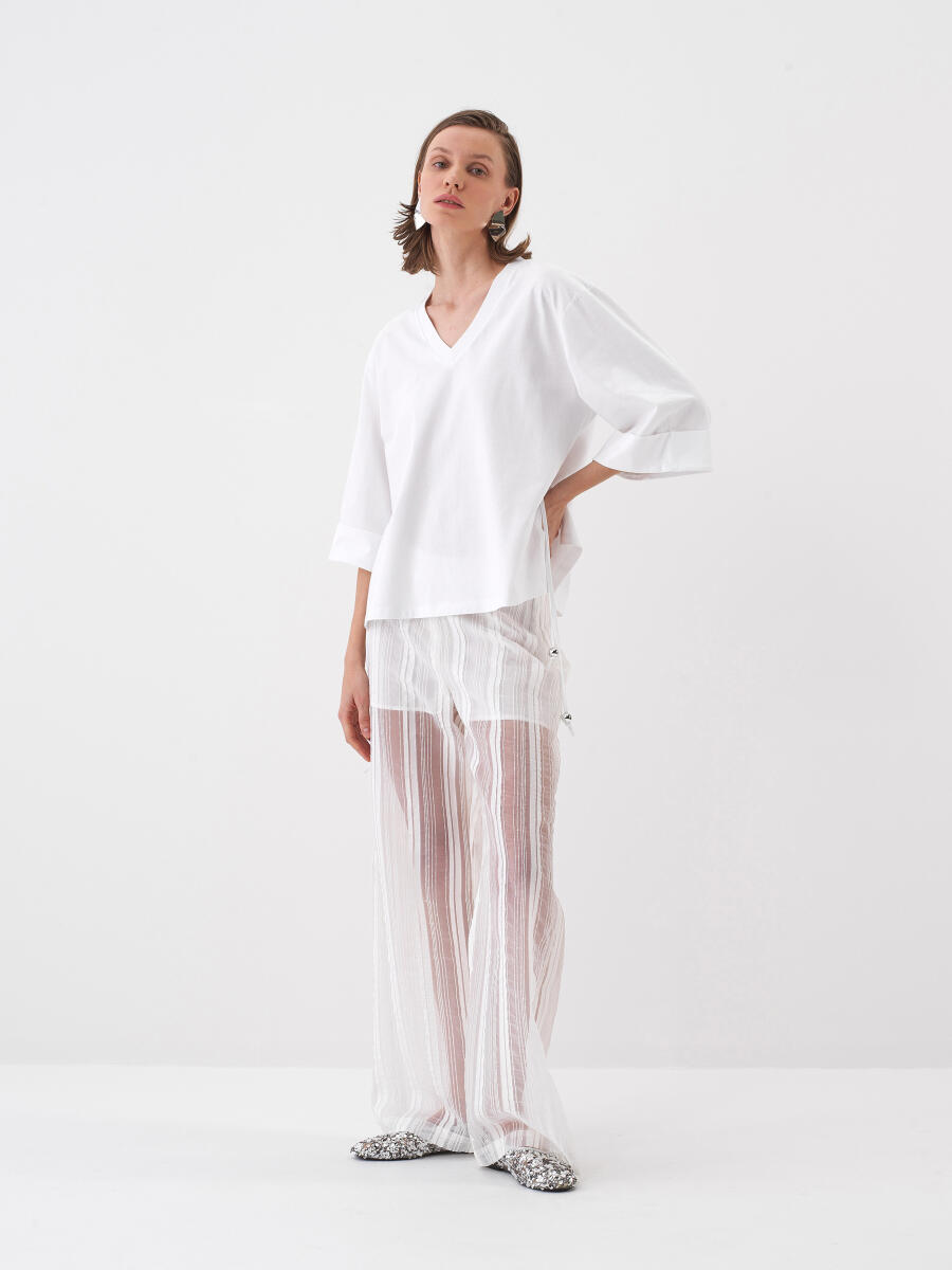 White Oversize Cotton Blouse - 2