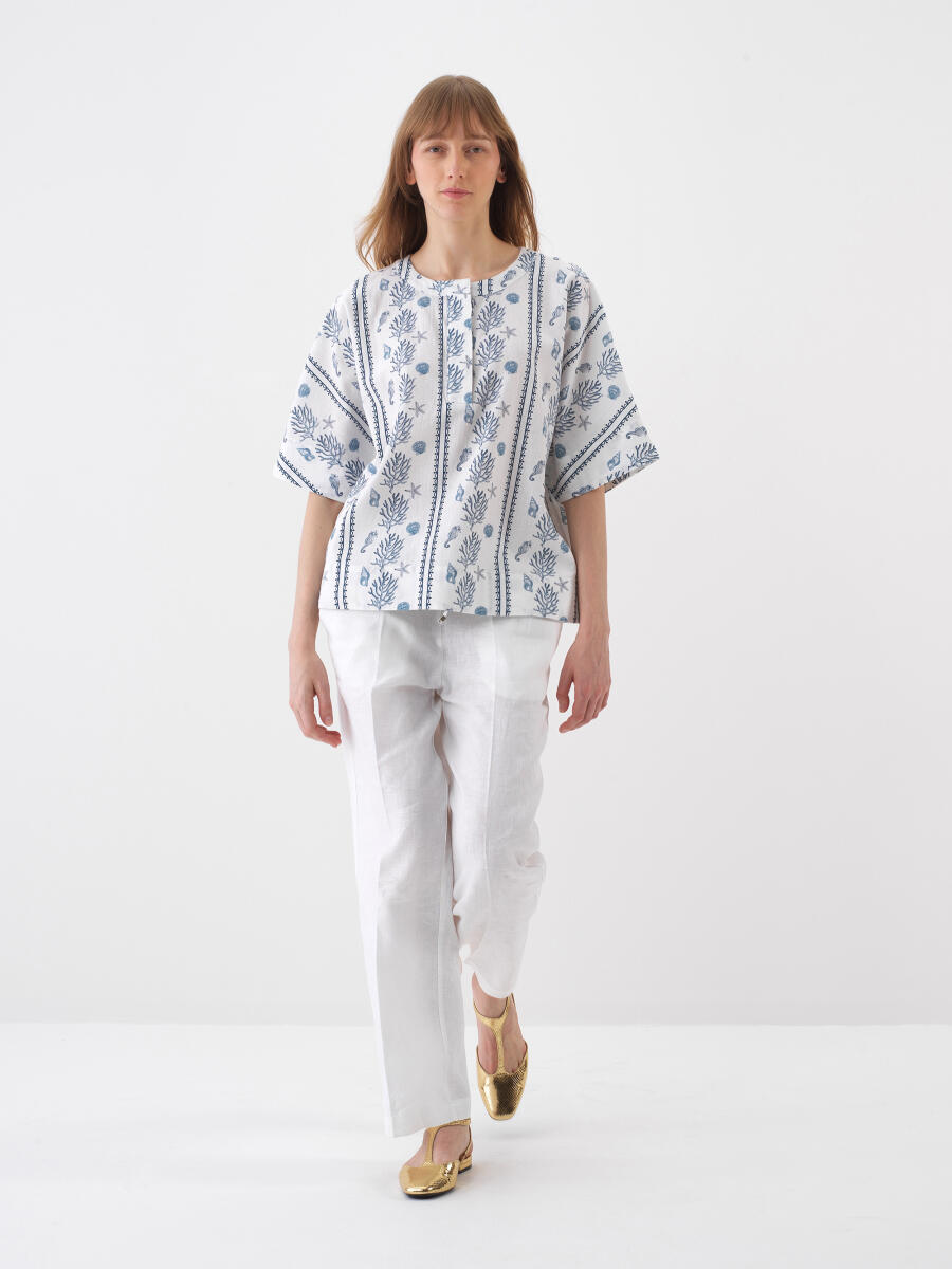 White Oversize Linen Blouse - 2