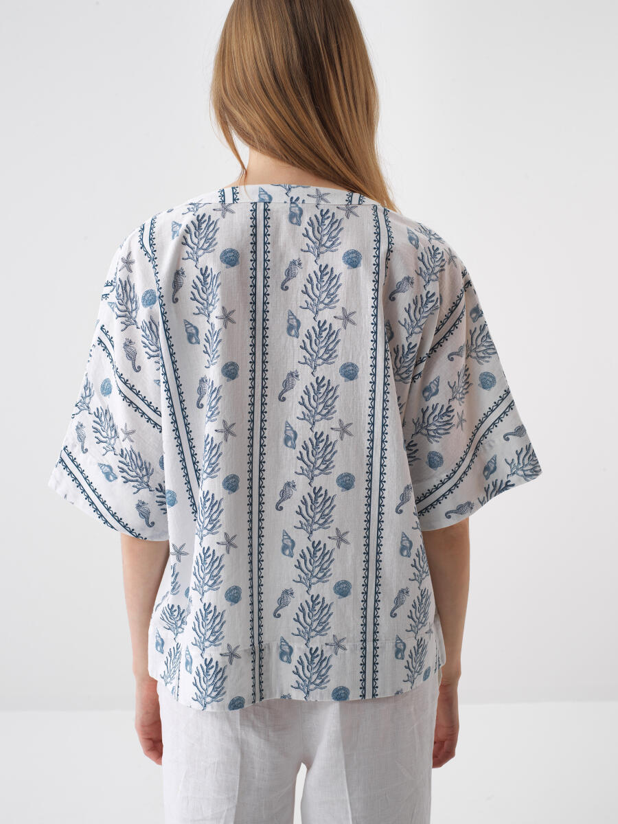 White Oversize Linen Blouse - 4