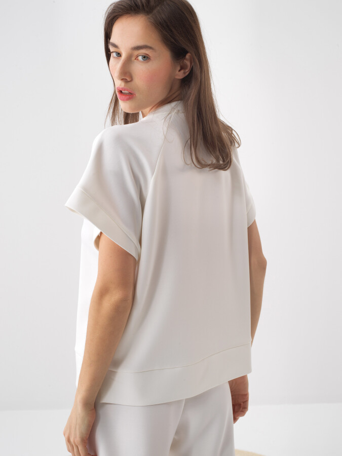 White Oversize Modal Blouse - 4
