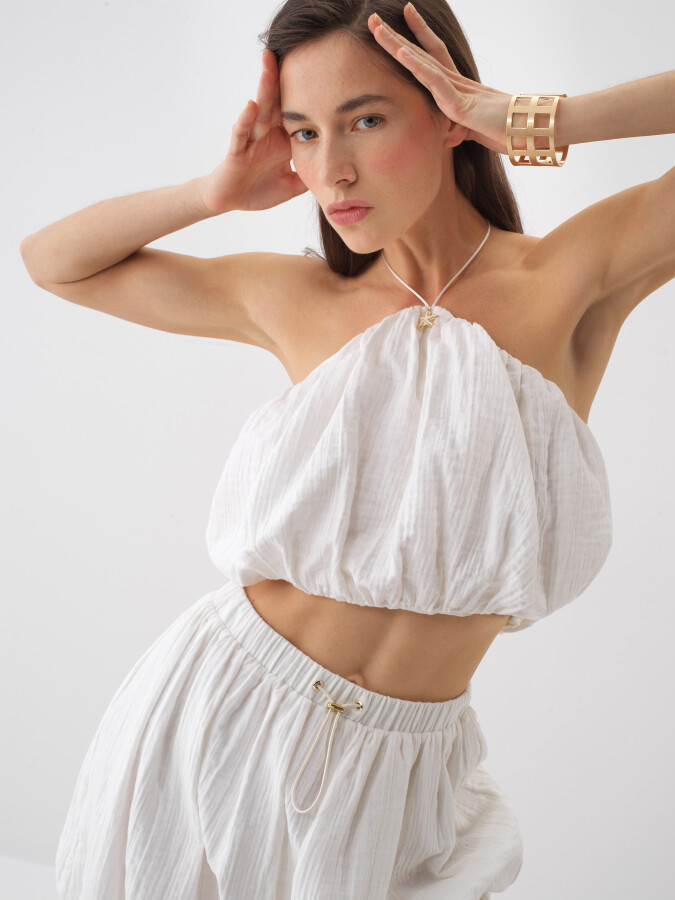 White Regular Fit Cotton Blouse - 1