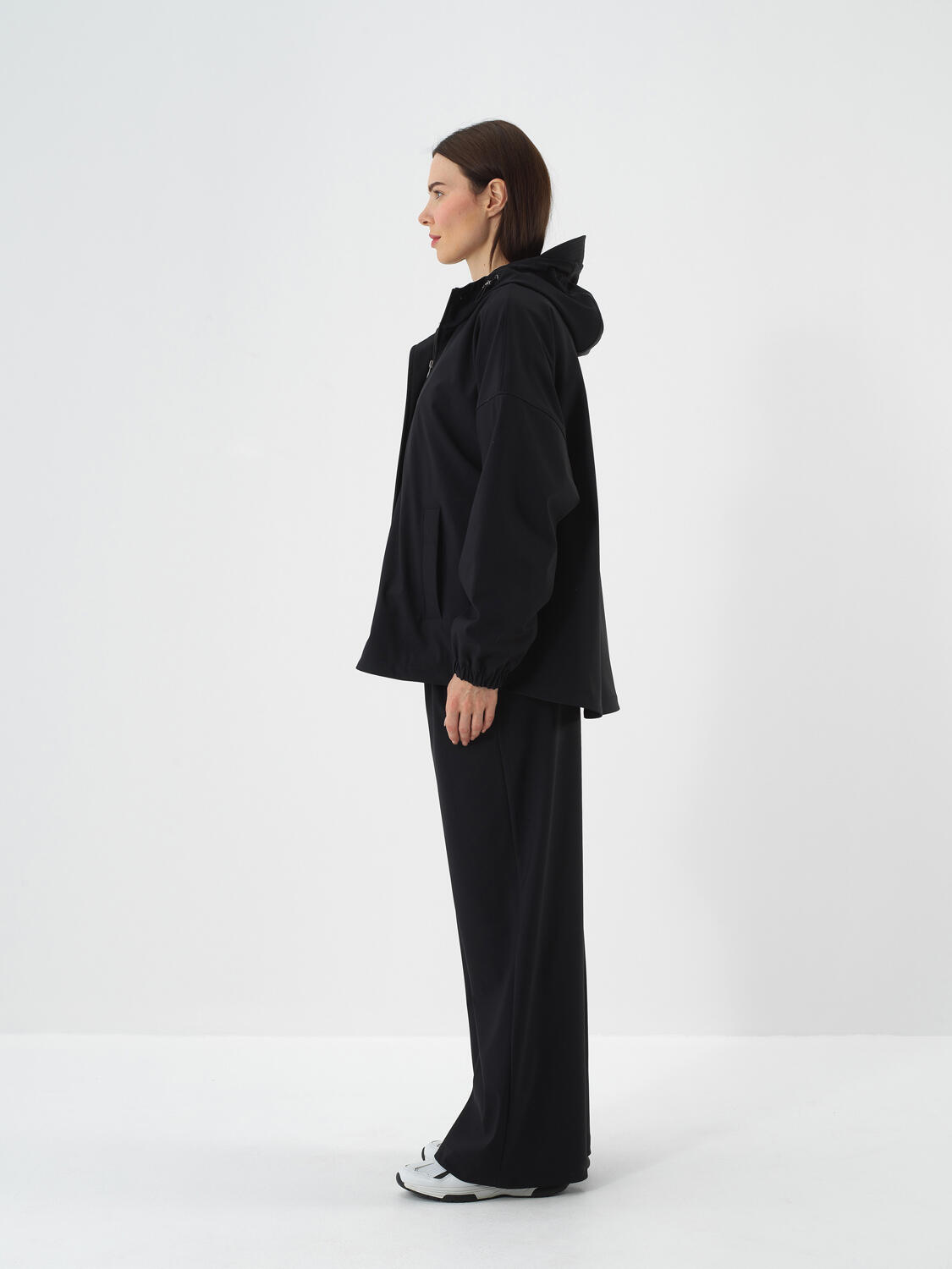 Black Flexible Textured Oversize Coat - 3