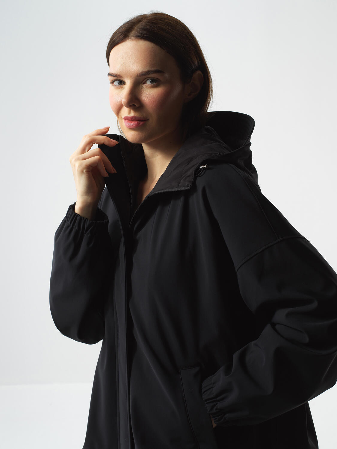 Black Flexible Textured Oversize Coat