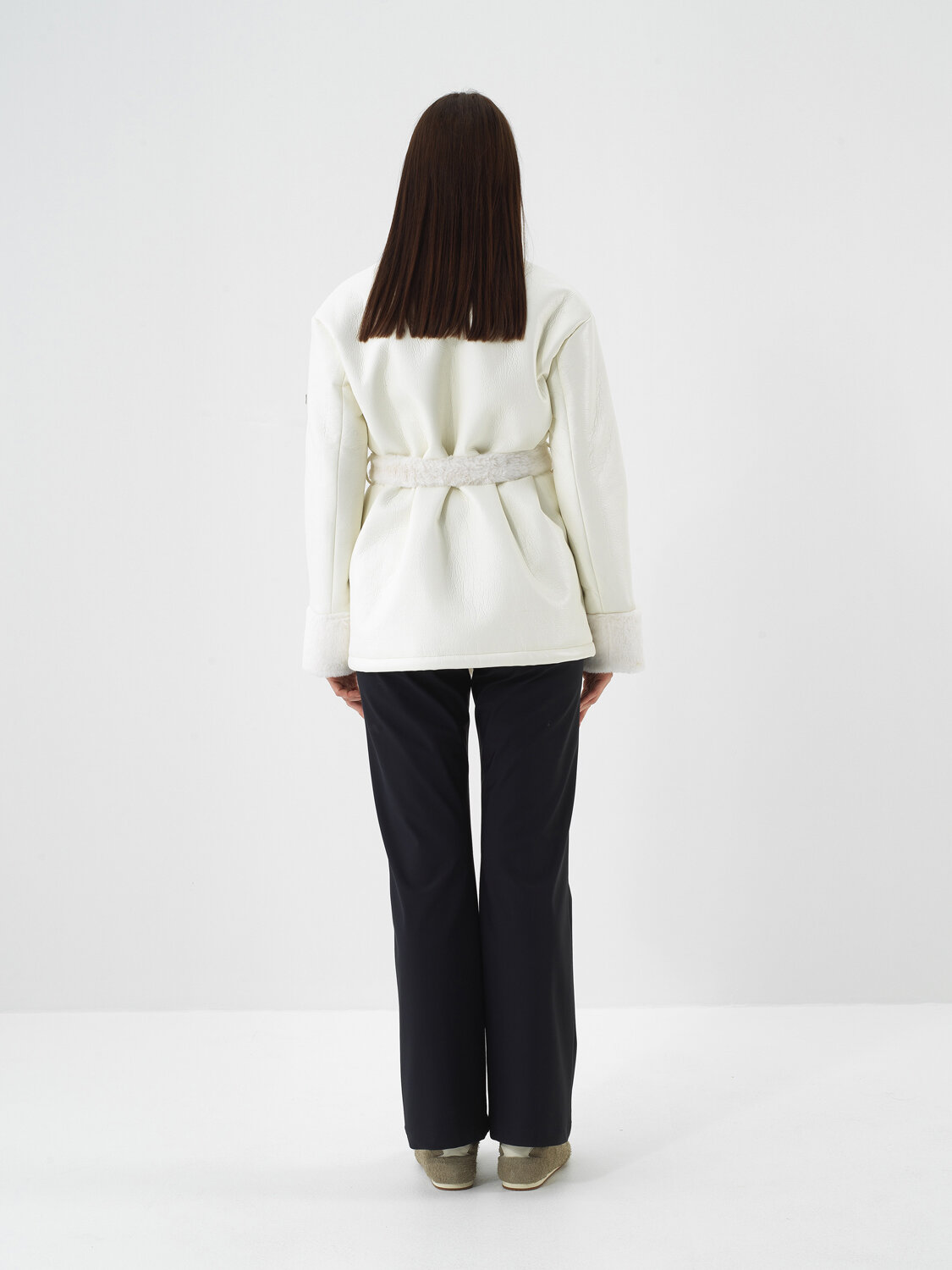 Ecru Leather Look Oversize Coat - Xint