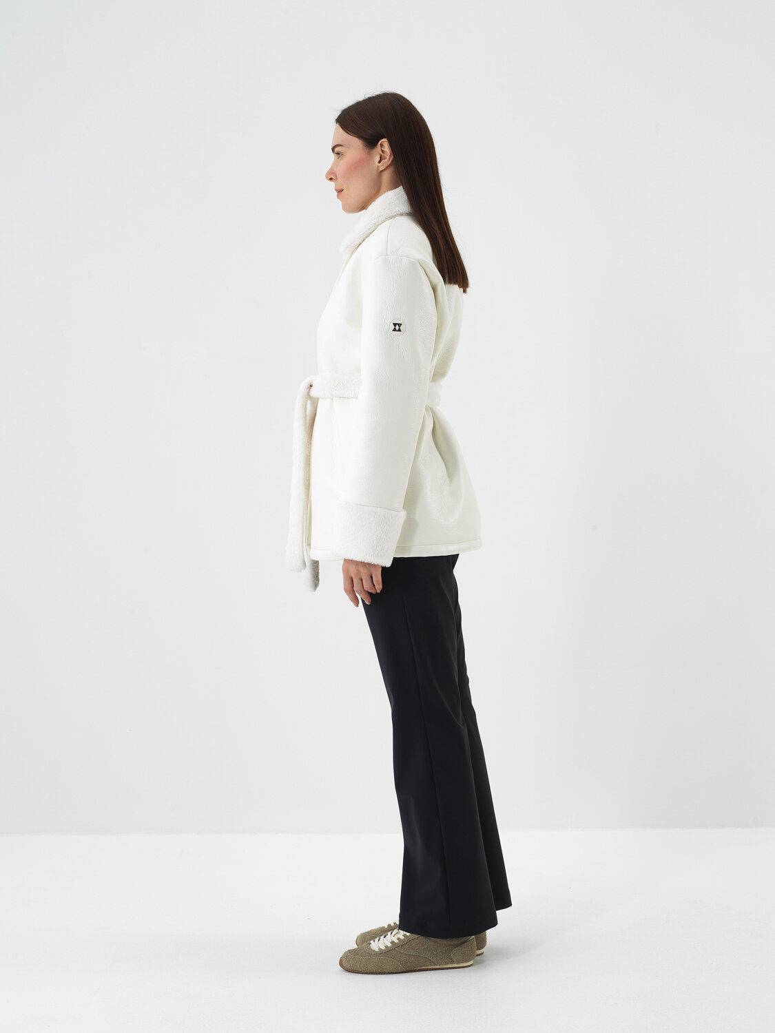 Ecru Leather Look Oversize Coat - Xint