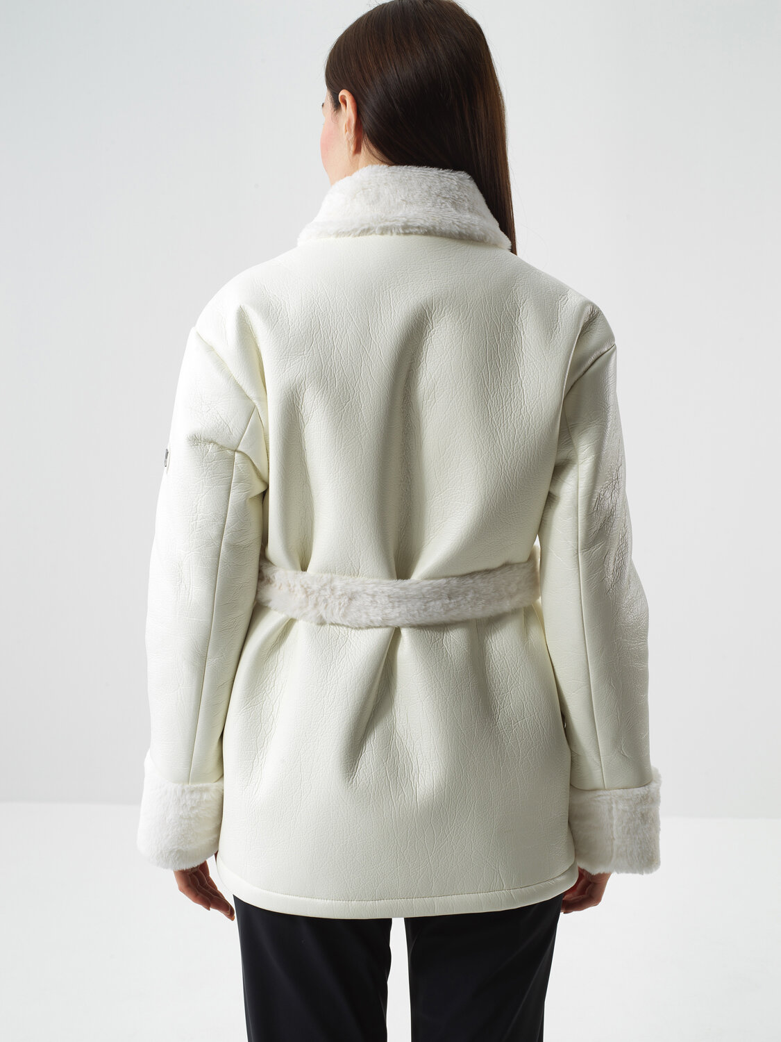 Ecru Leather Look Oversize Coat - Xint