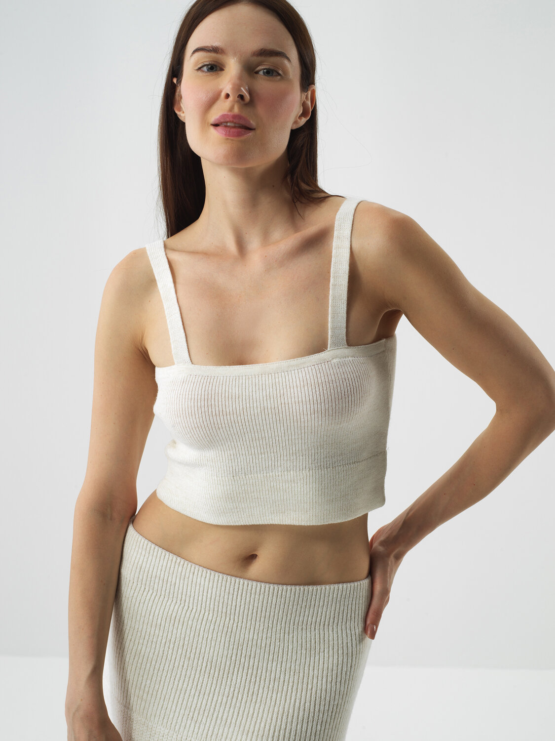 Ecru Natural Wool Textured Slim Fit Crop - Xint