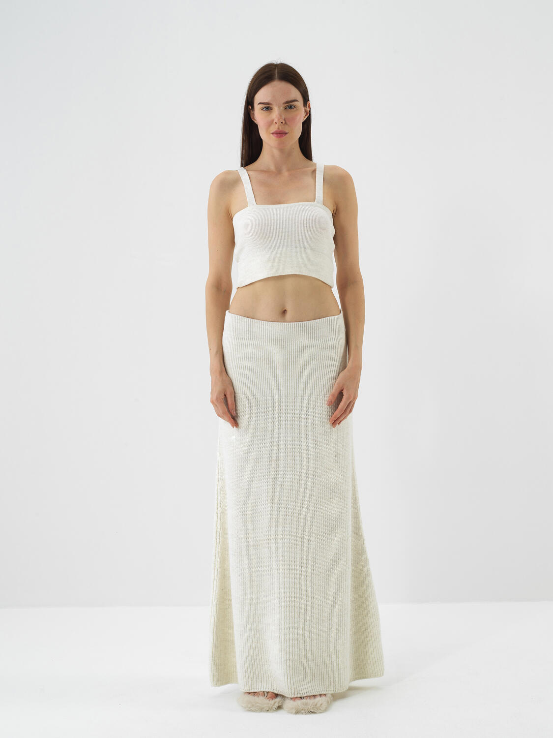 Ecru Natural Wool Textured Slim Fit Crop - 2