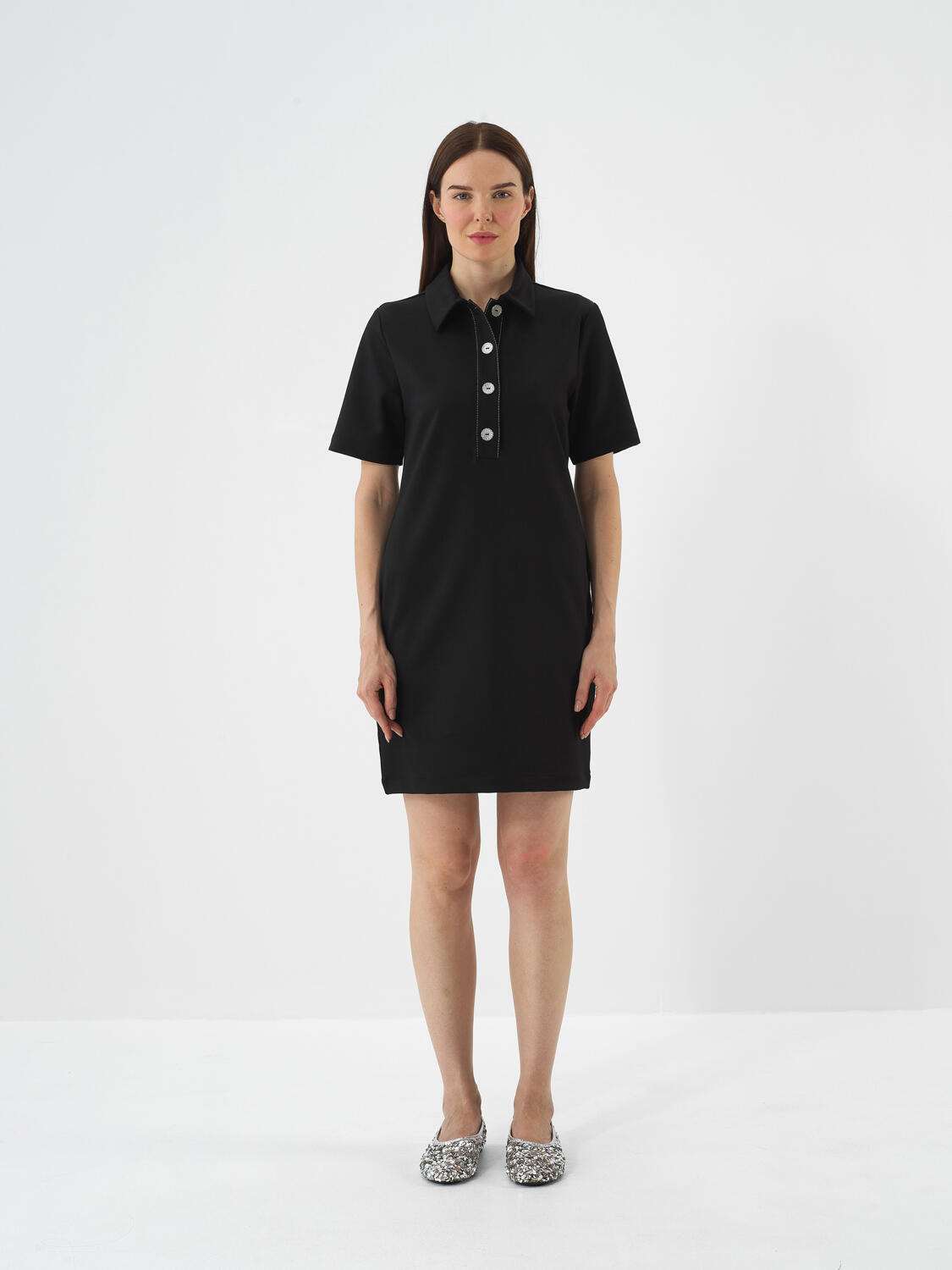 Black Flexible Textured Regular Fit Dress - 2