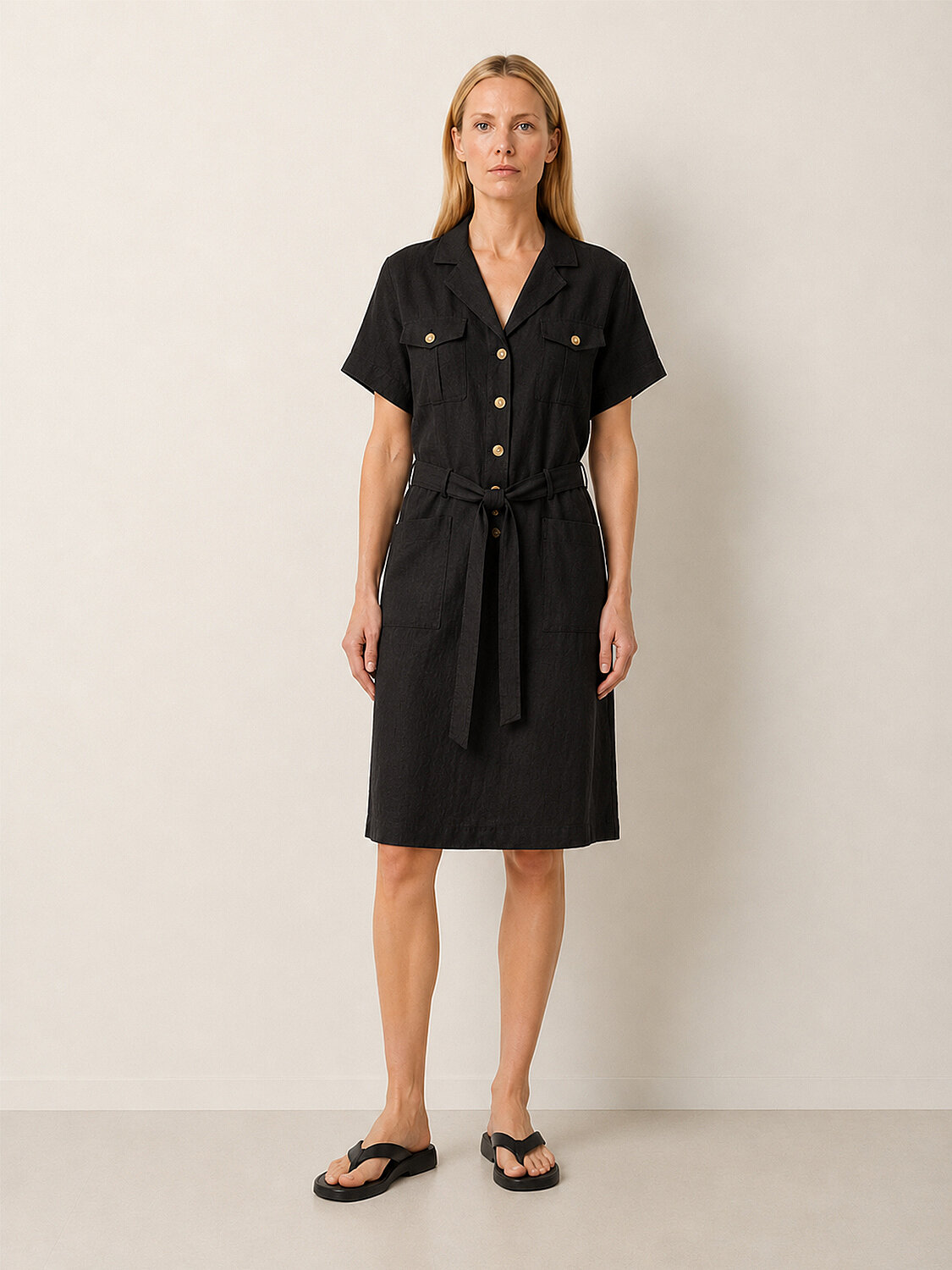 Black Regular Fit Linen Dress No Shooting - 2