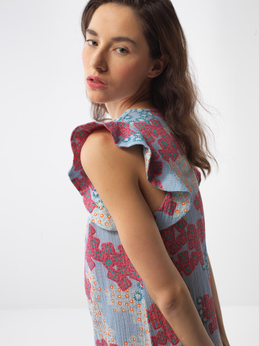 Blue Regular Fit Cotton Dress - 4