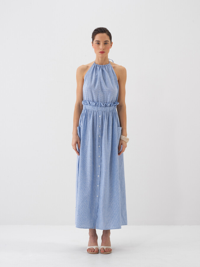 Blue Regular Fit Linen Dress - 1