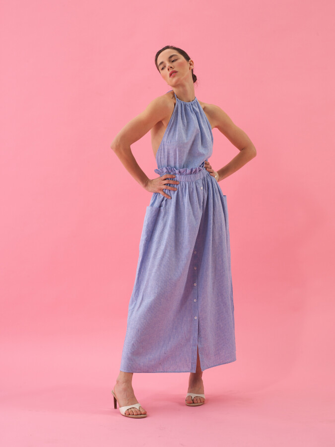 Blue Regular Fit Linen Dress - 5